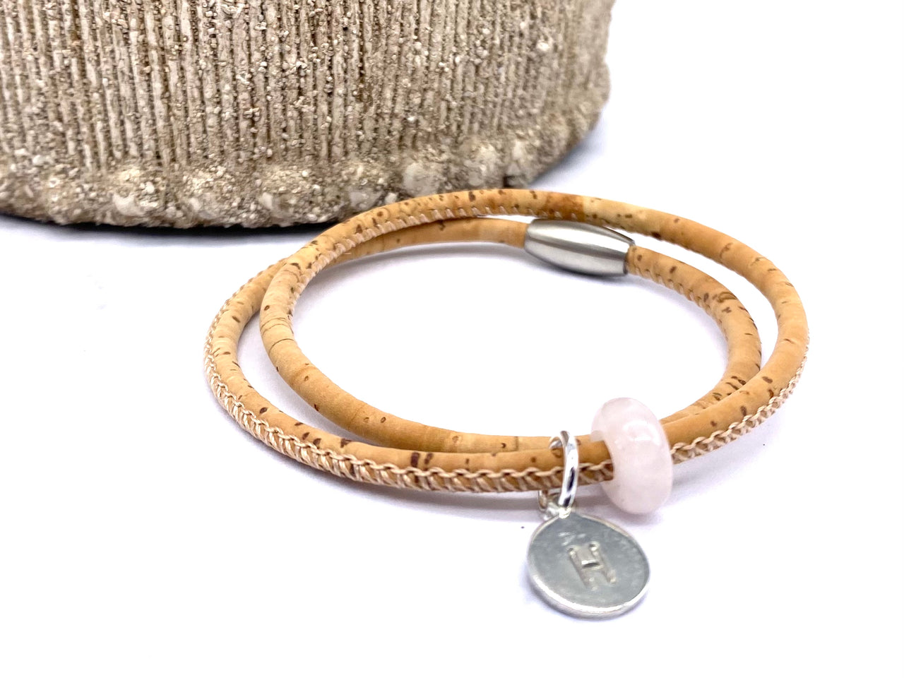 Wrap Cork Aromatherapy Bracelet with Personalised Initial and Crystal