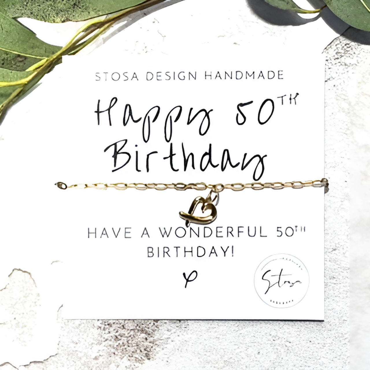 50th Birthday Gift Card Bracelet in Silver and Gold
