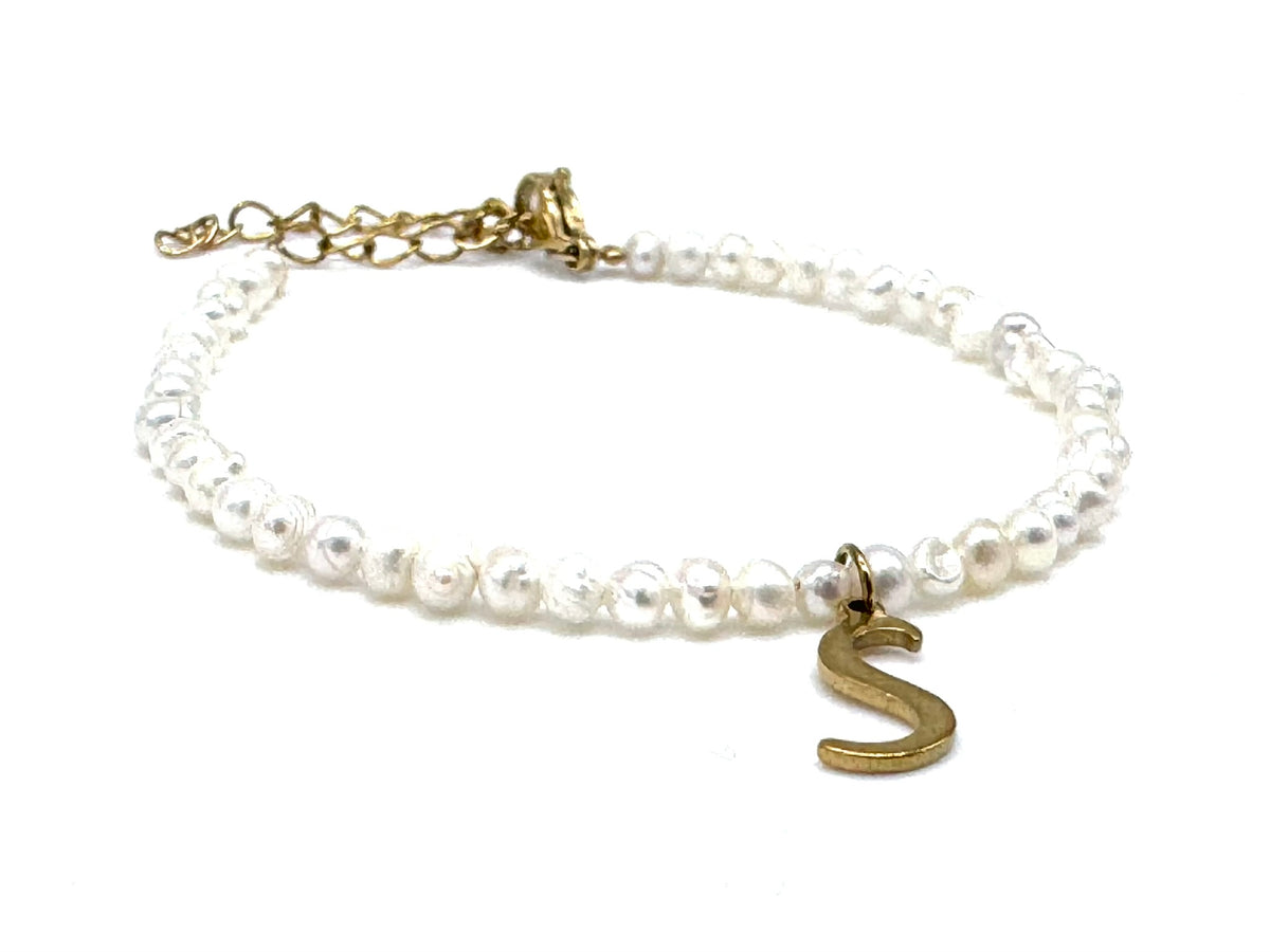 Shell Pearl Initial Bracelet