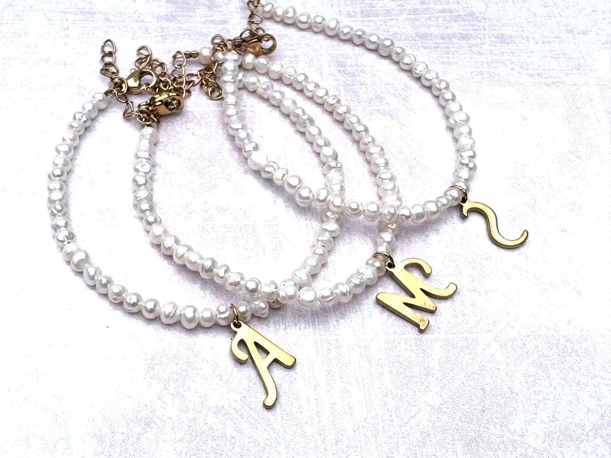 Shell Pearl Initial Bracelet