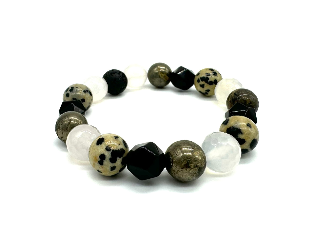 Pyrite and Onyx Large Beaded Crystal Bracelet