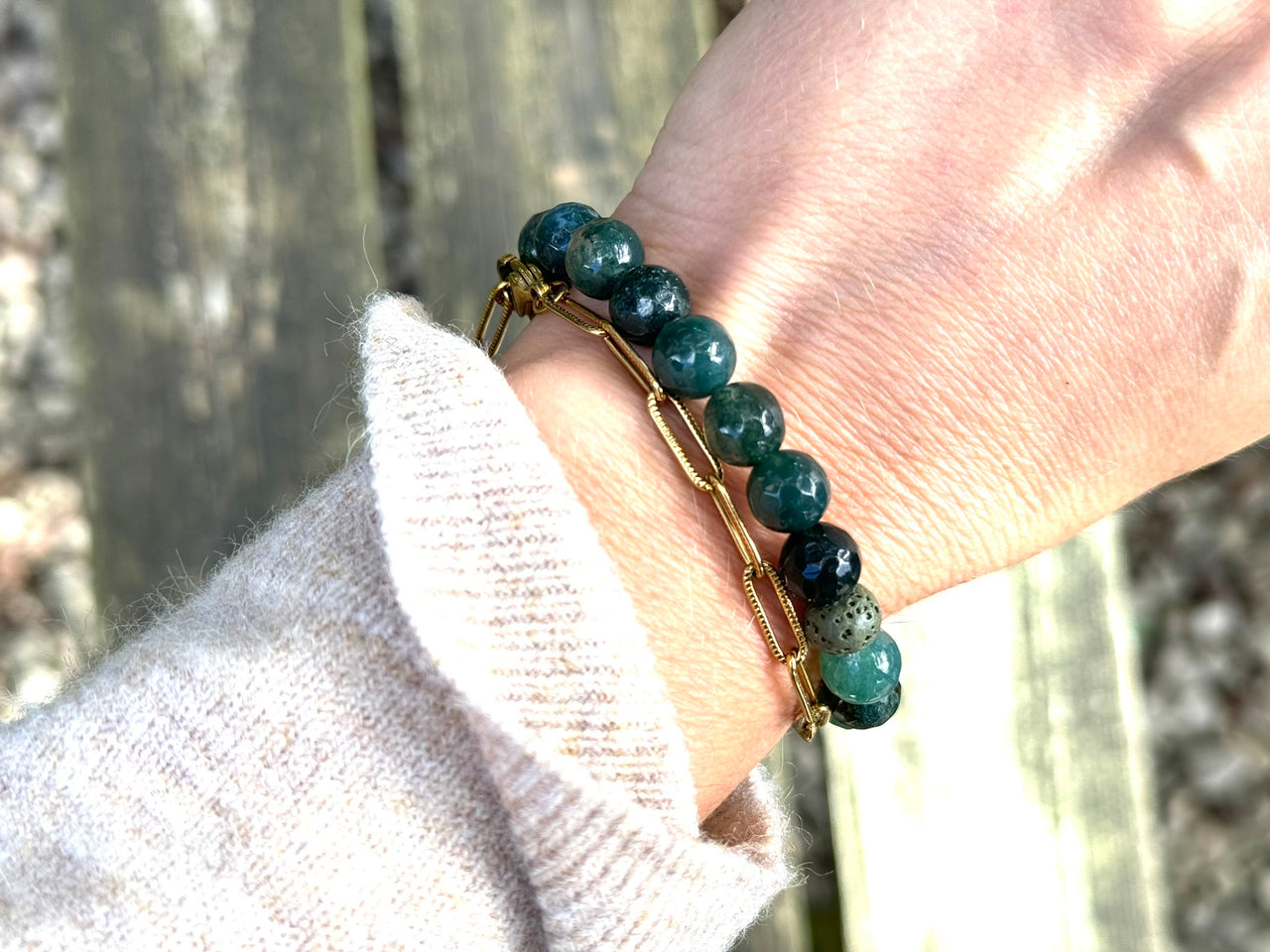 Moss Agate Crystal Diffuser Bracelet