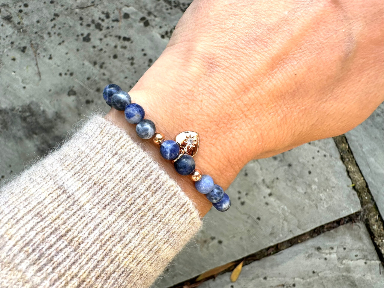 Sodalite Heart Charm Bracelet