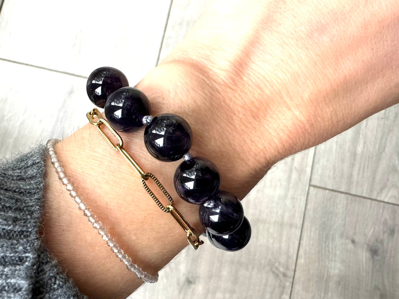 Chunky Amethyst Beaded Bracelet