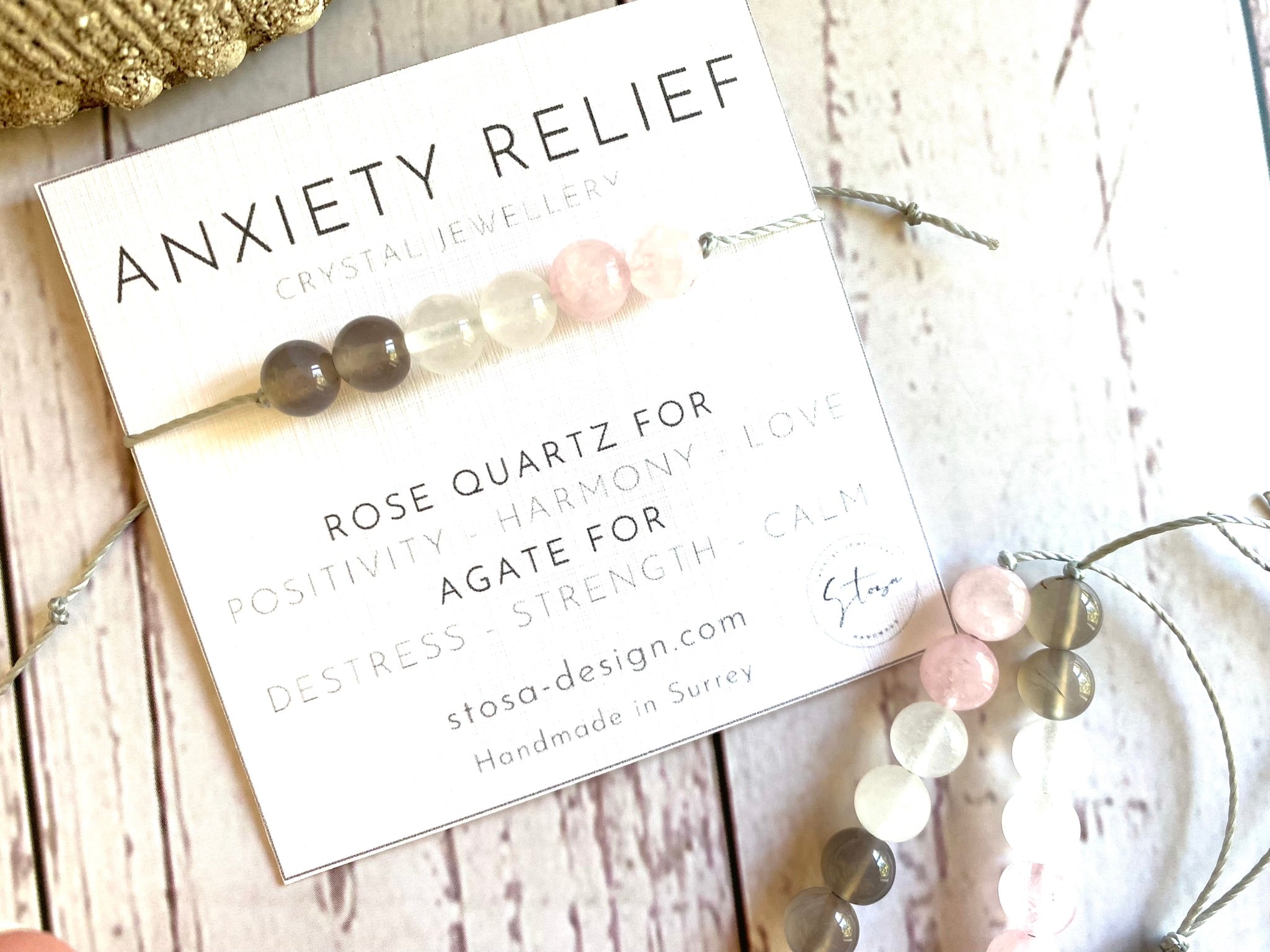 Anxiety Relief Crystal Bracelet with Rose Quartz and Agate – Stosa