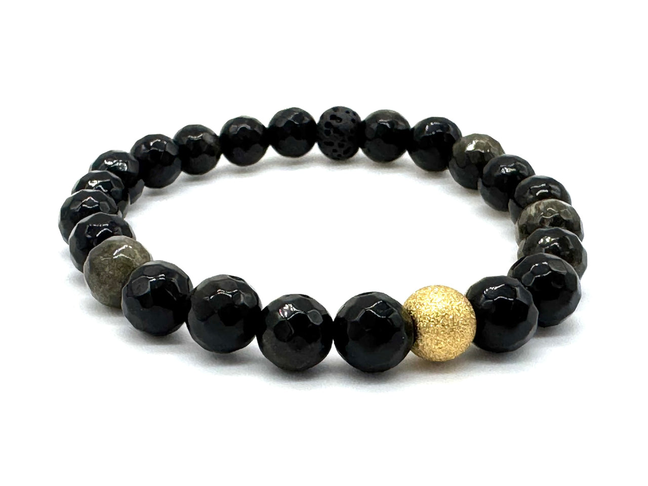 Tourmaline Bracelet with Gold Stainless Steel Bead, Handmade with Natural Crystals, with Lava Stone Bead to use as an Aromatherapy Bracelet