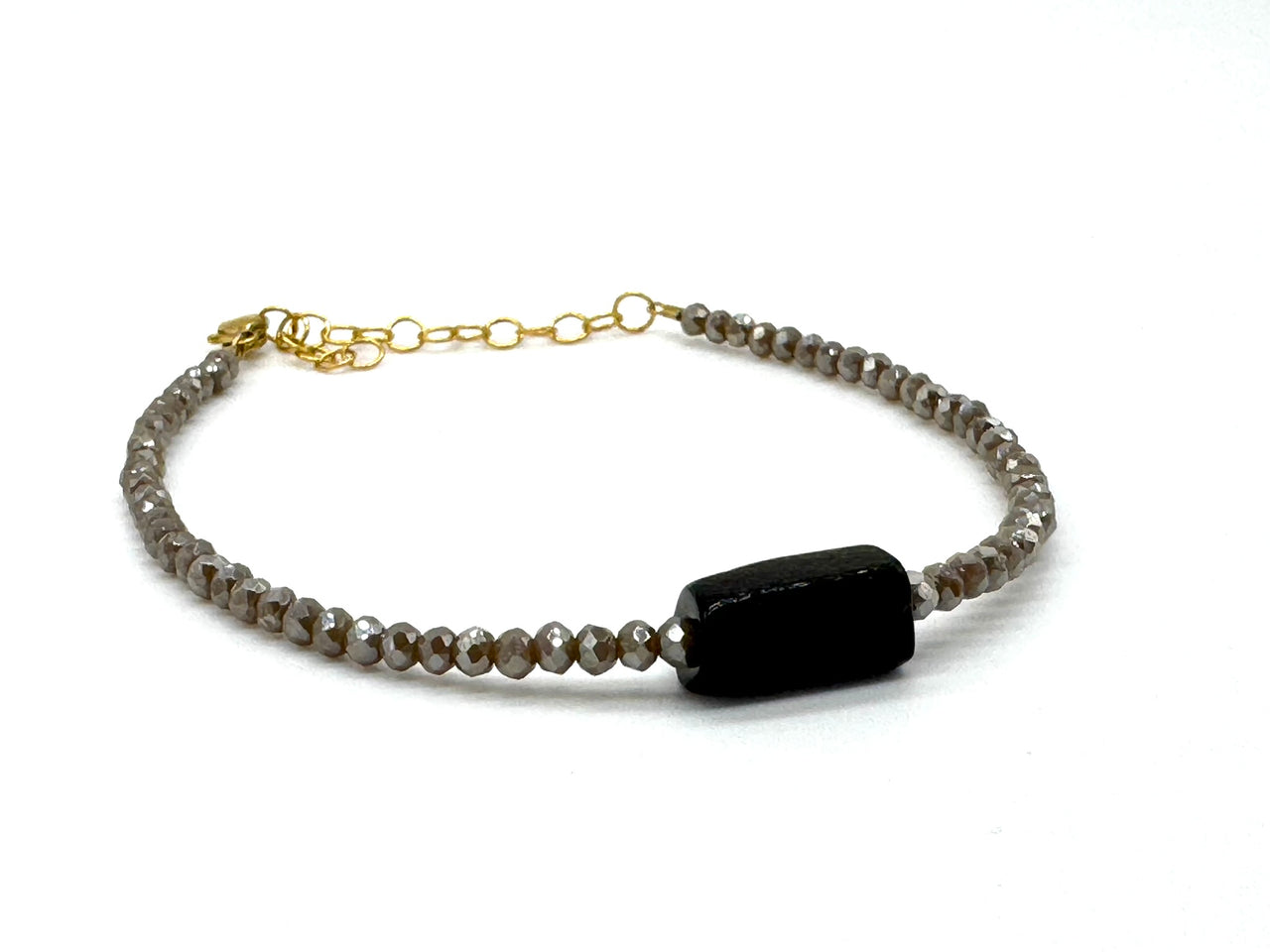 Obsidian Bracelet with Adjustable Clasp - Handmade by Stosa Design in the UK - Dainty Beaded