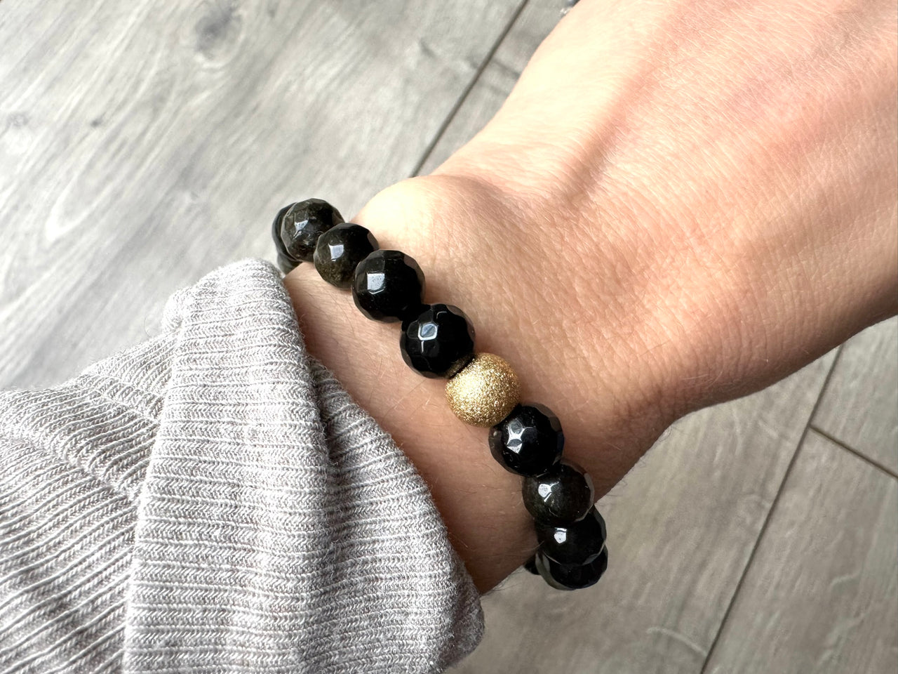 Tourmaline Bracelet with Gold Stainless Steel Bead, Handmade with Natural Crystals, with Lava Stone Bead to use as an Aromatherapy Bracelet