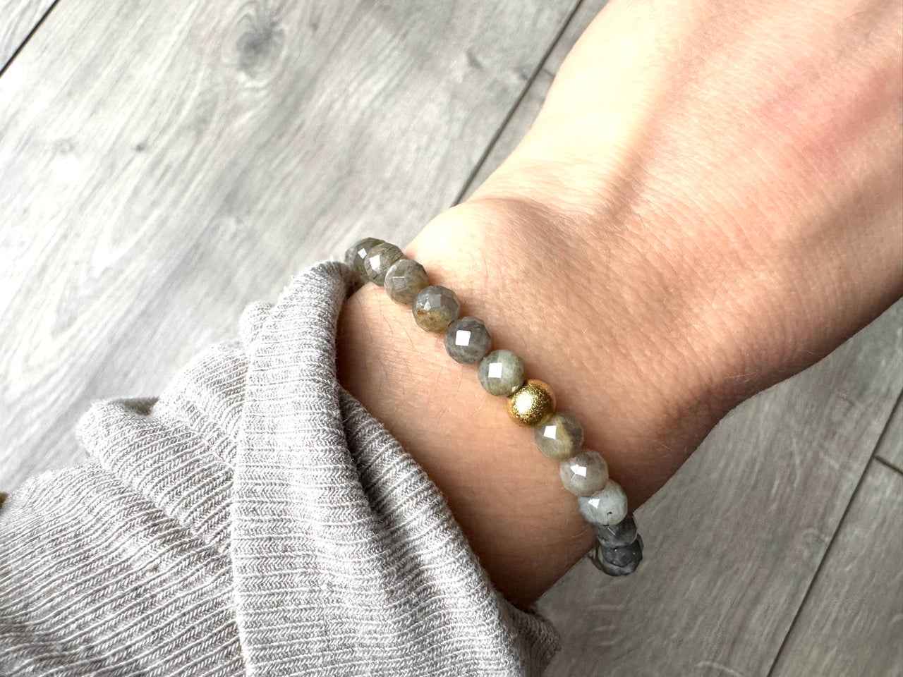 Labradorite Bracelet - Handmade in the UK - Natural Stones With Stainless Steel Detail - Adjustable