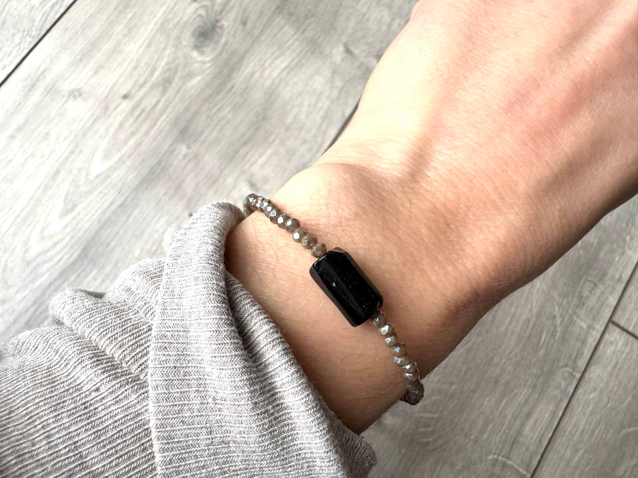 Obsidian Bracelet with Adjustable Clasp - Handmade by Stosa Design in the UK - Dainty Beaded