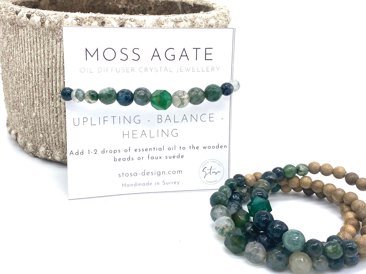 Moss Agate Crystal Diffuser Bracelet