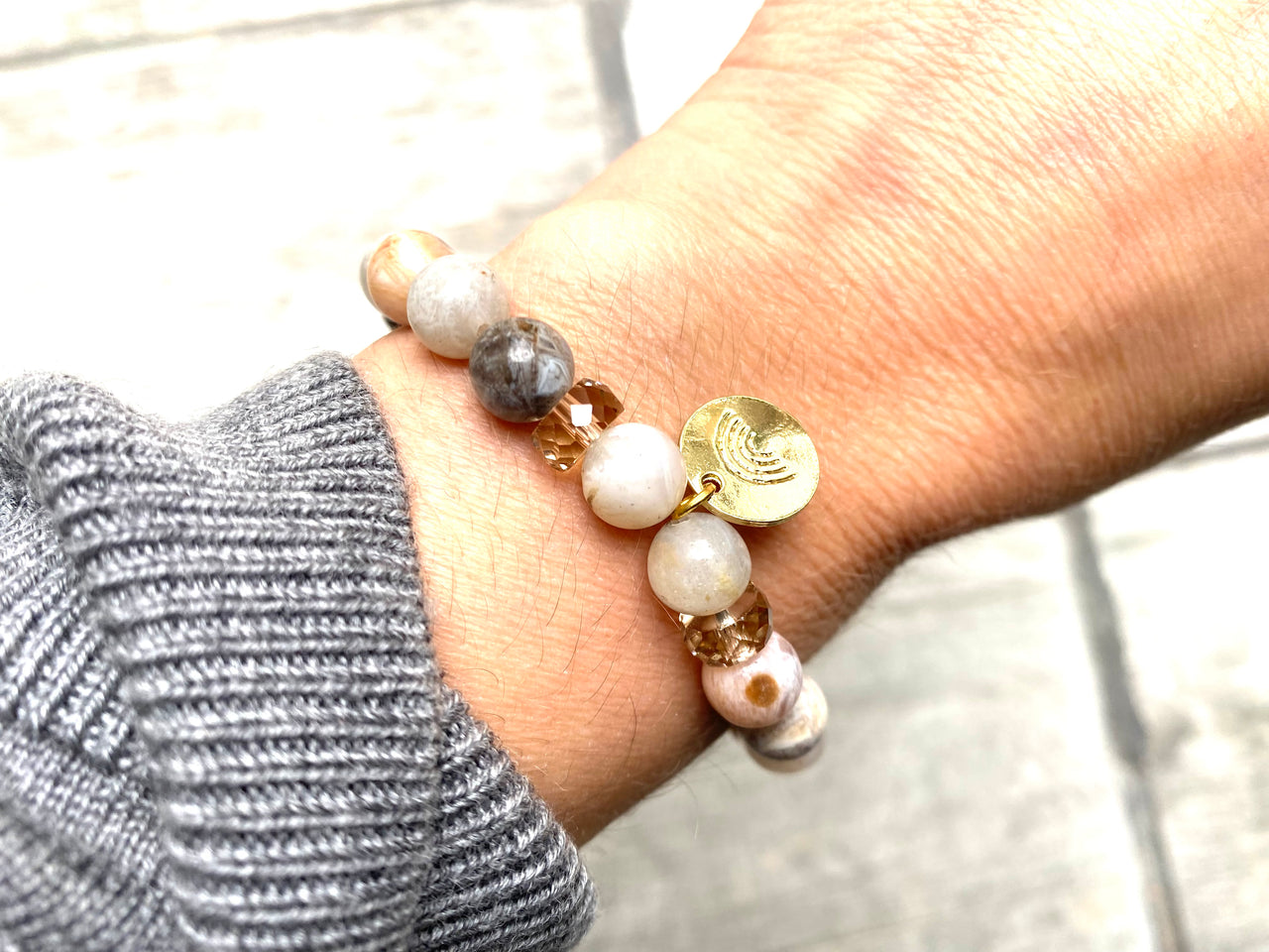 Bamboo Agate Charm Crystal Diffuser Bracelet