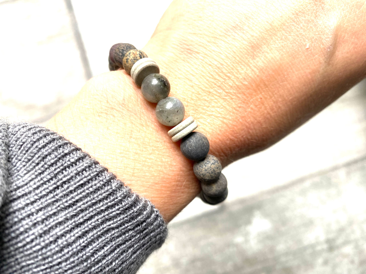 Greige Agate Crystal Diffuser Bracelet