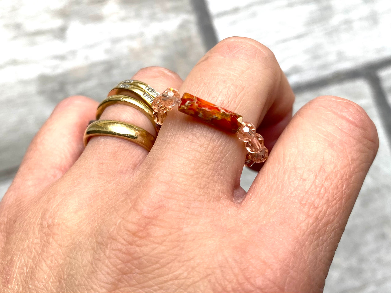 Imperial Jasper Crystal Beaded Ring