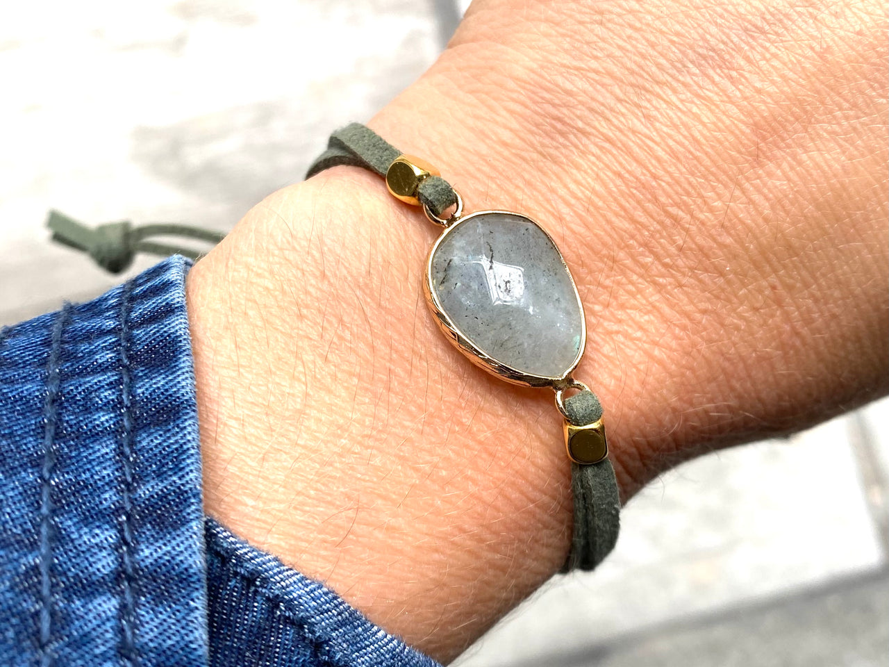 Labradorite Suede Crystal Diffuser Bracelet