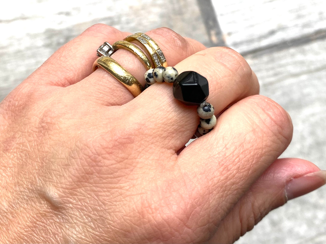 Onyx Crystal Beaded Ring