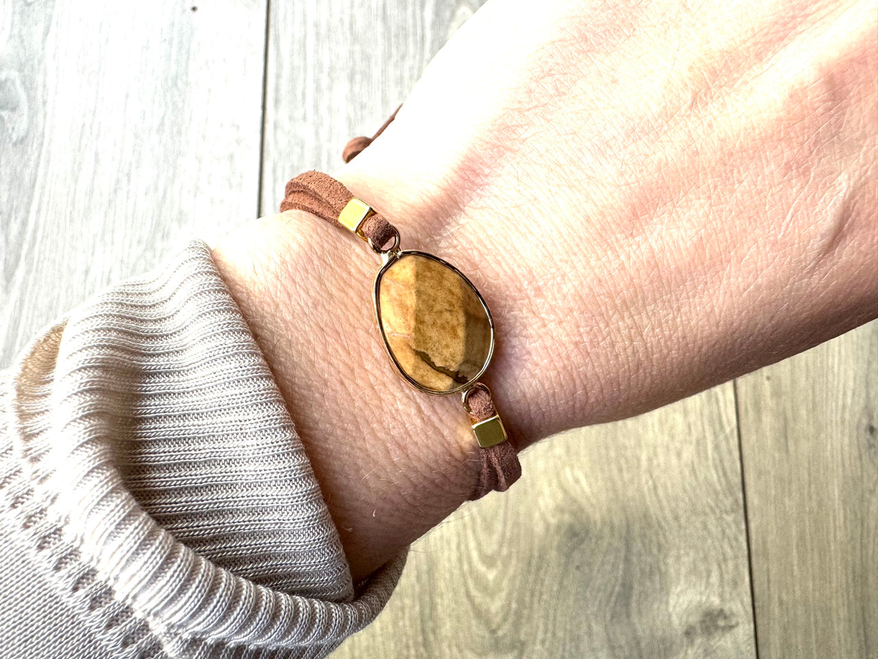 Picture Jasper Tan Suede Crystal Diffuser Bracelet