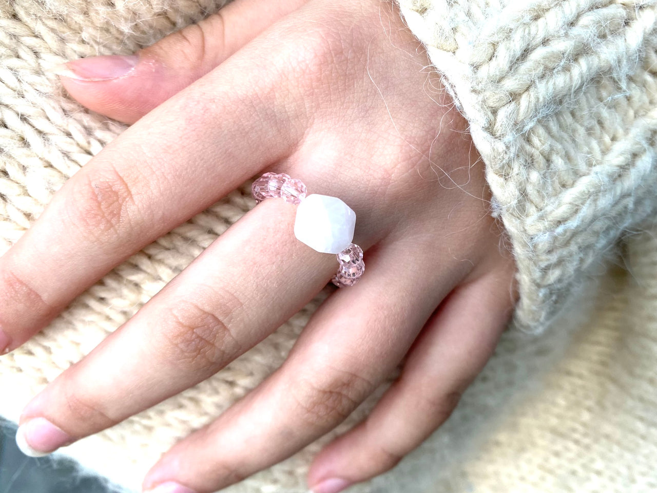 Rose Quartz Stretchy Crystal Ring, Scorpio Zodiac Ring