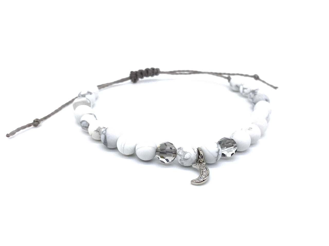 Howlite Crystal Moon Charm Beaded Bracelet