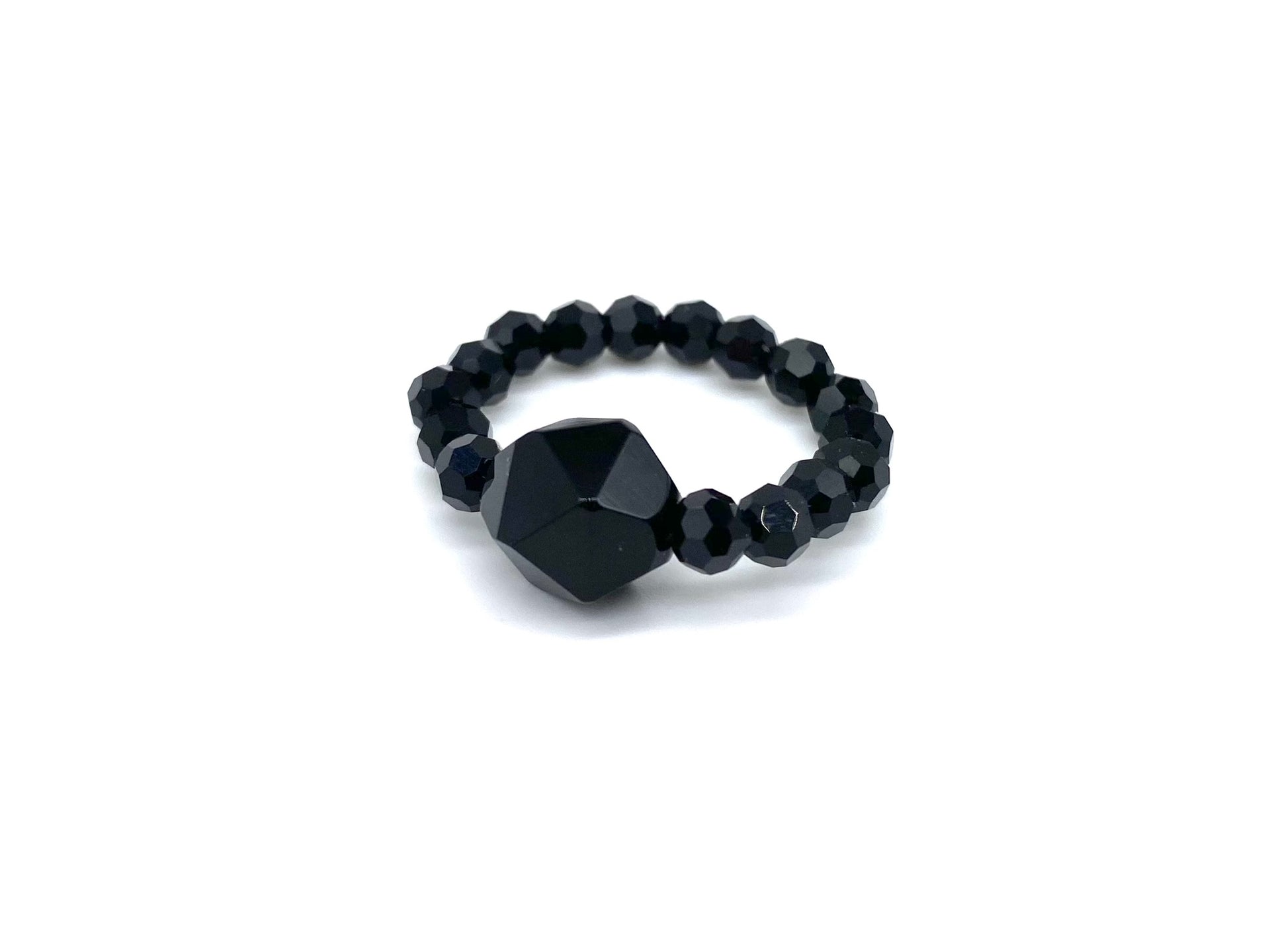 Obsidian crystal stretchy ring