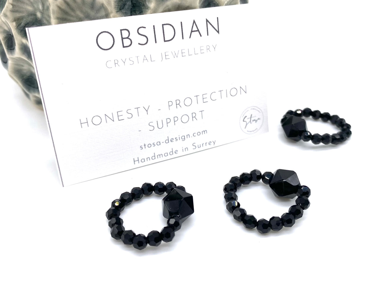 Obsidian Natural Crystal Ring, Aquarius Birthstone Ring