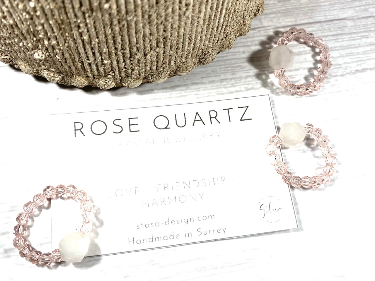 Rose Quartz Stretchy Crystal Ring, Scorpio Zodiac Ring