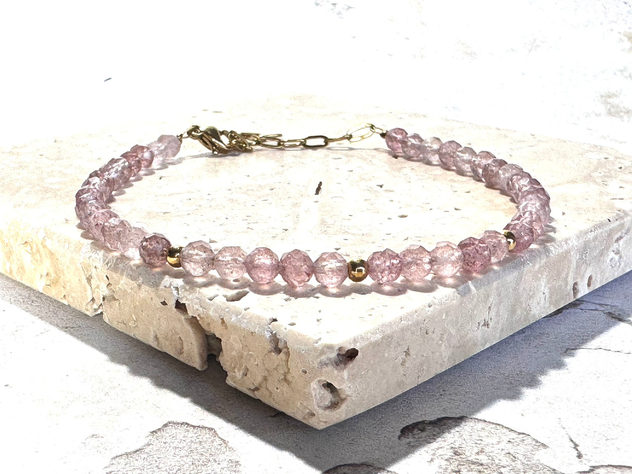 Strawberry Quartz Dainty Gemstone Bracelet