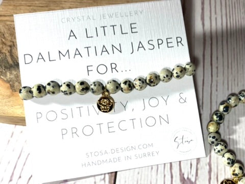 Dalmatian Jasper - Crystal Bee Charm Bracelet