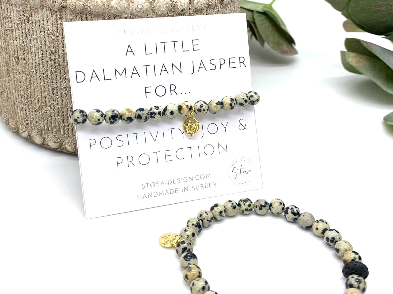 Dalmatian Jasper - Crystal Bee Charm Bracelet