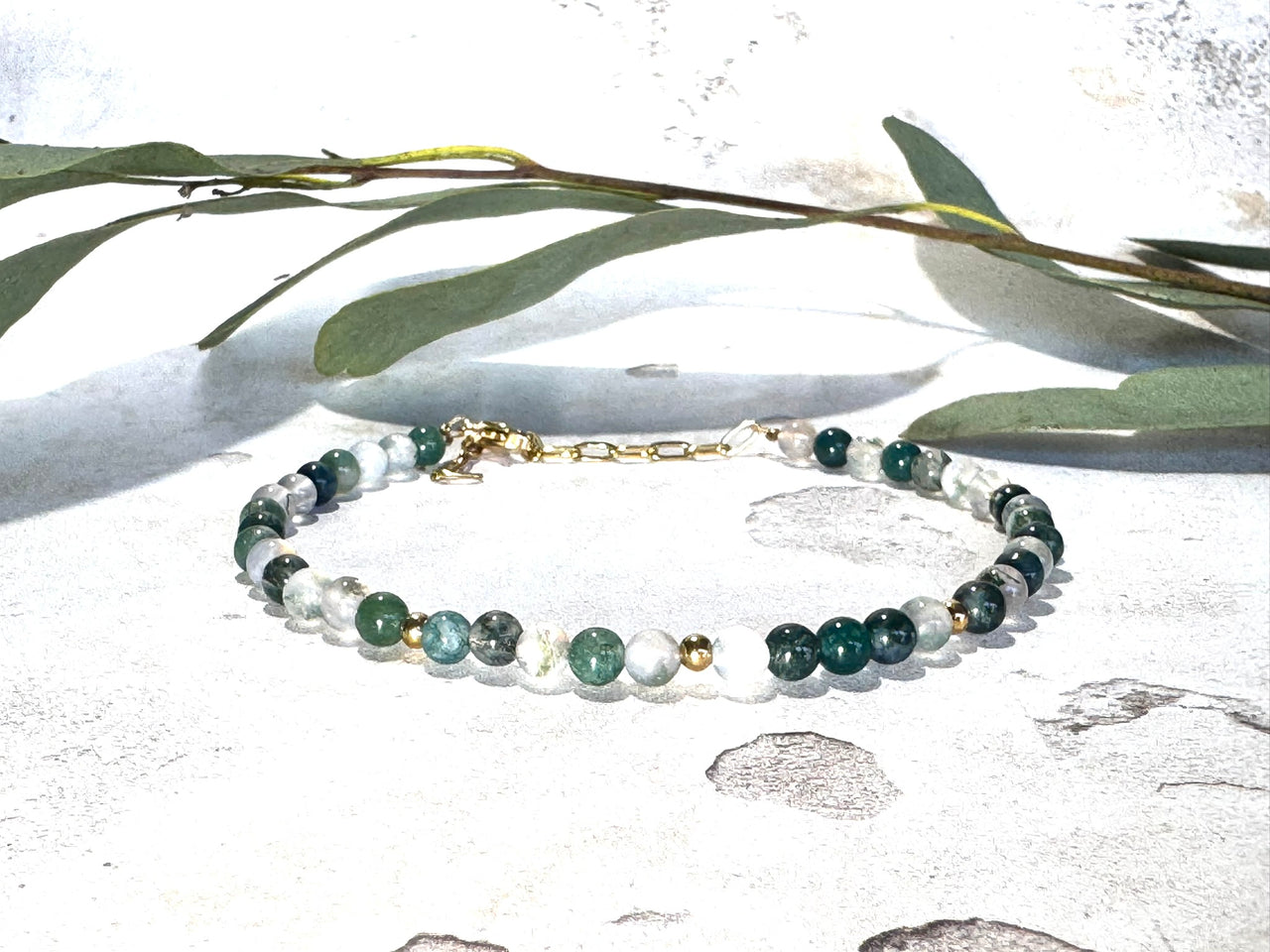 Moss Agate Dainty Gemstone Bracelet