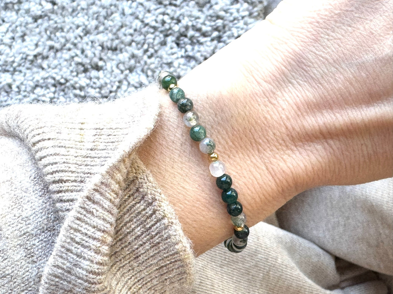 Moss Agate Dainty Gemstone Bracelet