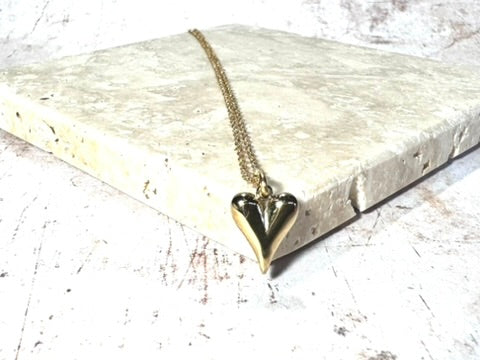 Gold Puffed Heart Pendant Necklace
