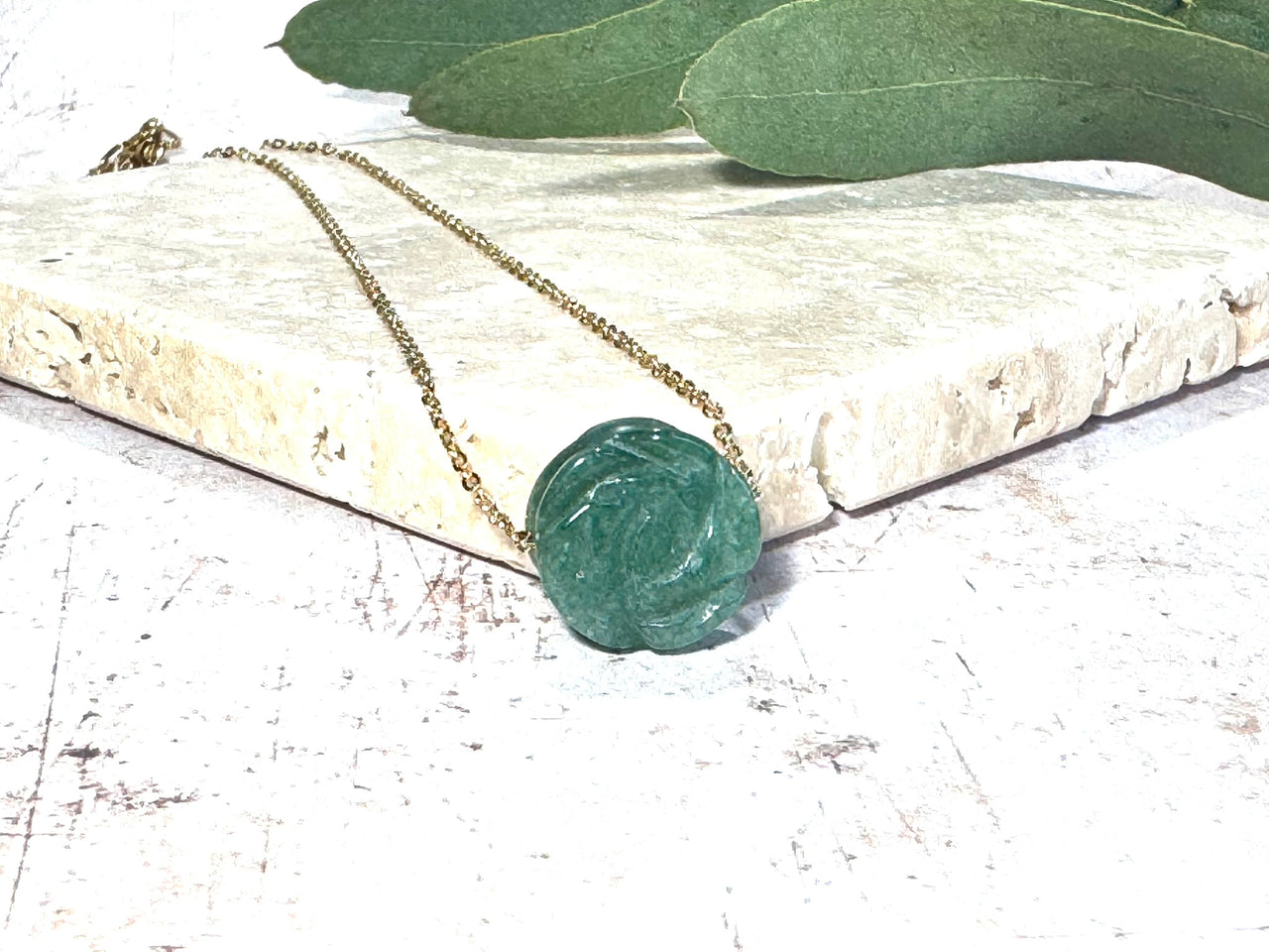 Aventurine Rose Pendant Necklace