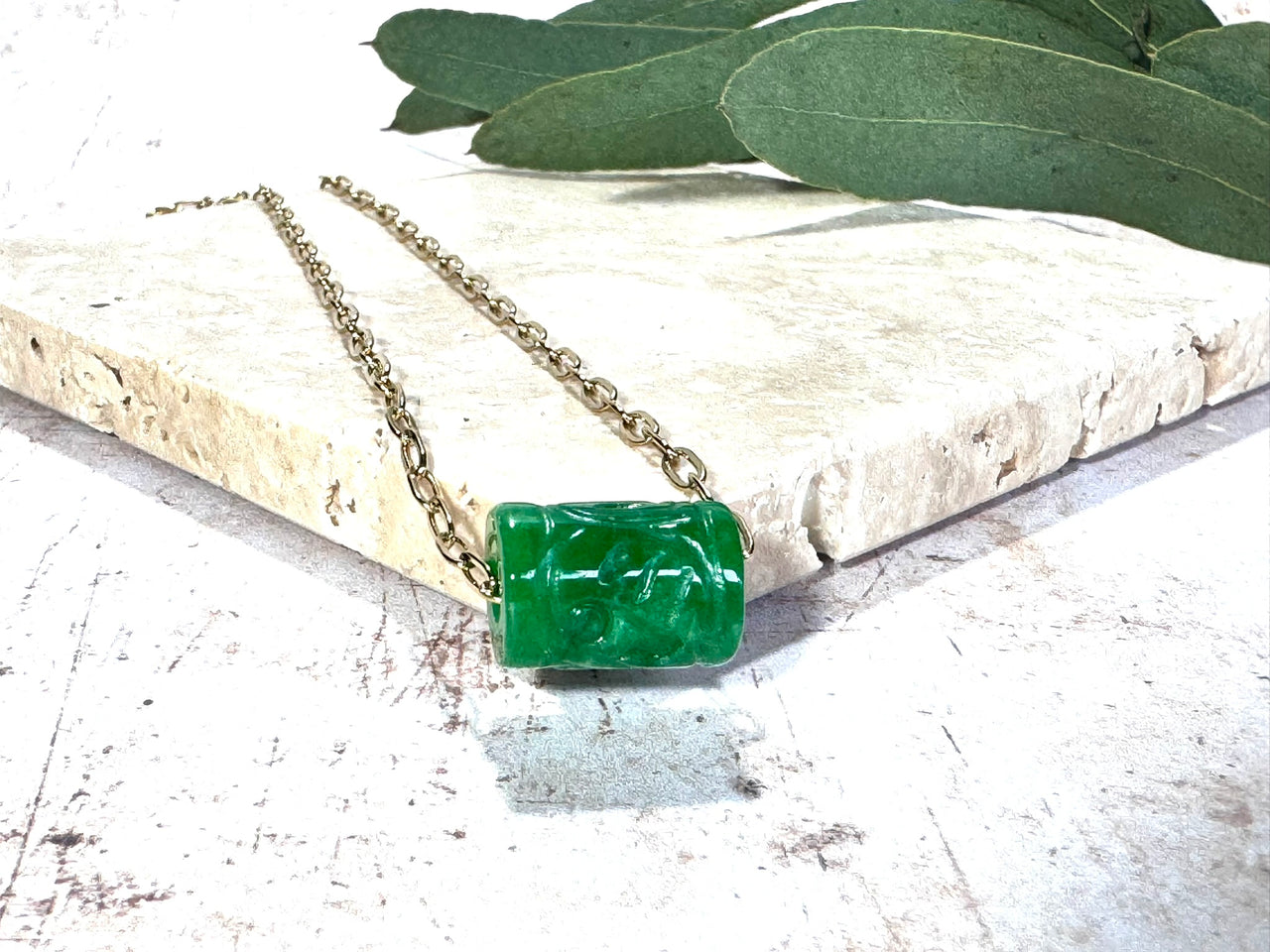 Jade Pendant Necklace on Tiny Paper Clip Chain - Limited