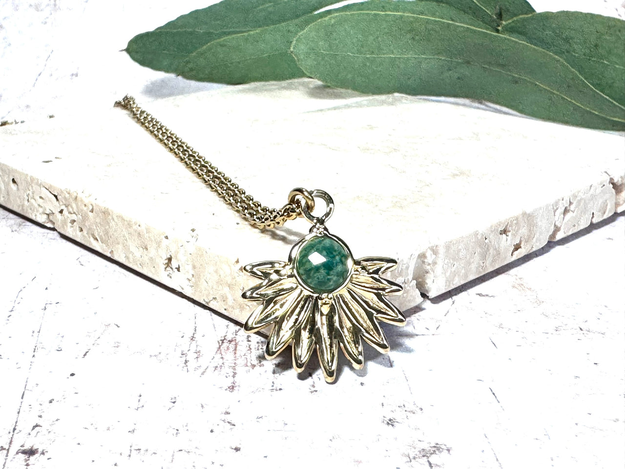 African Turquoise Half Sun Golden Pendant Necklace