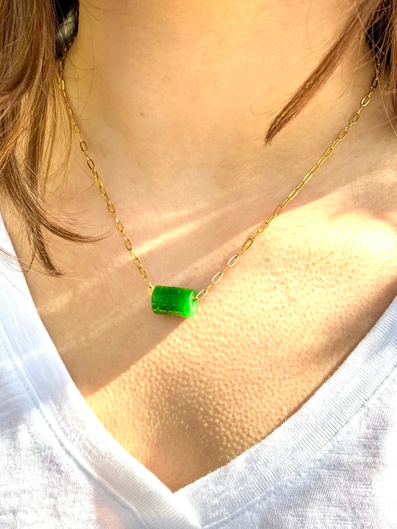 Jade Pendant Necklace on Tiny Paper Clip Chain - Limited