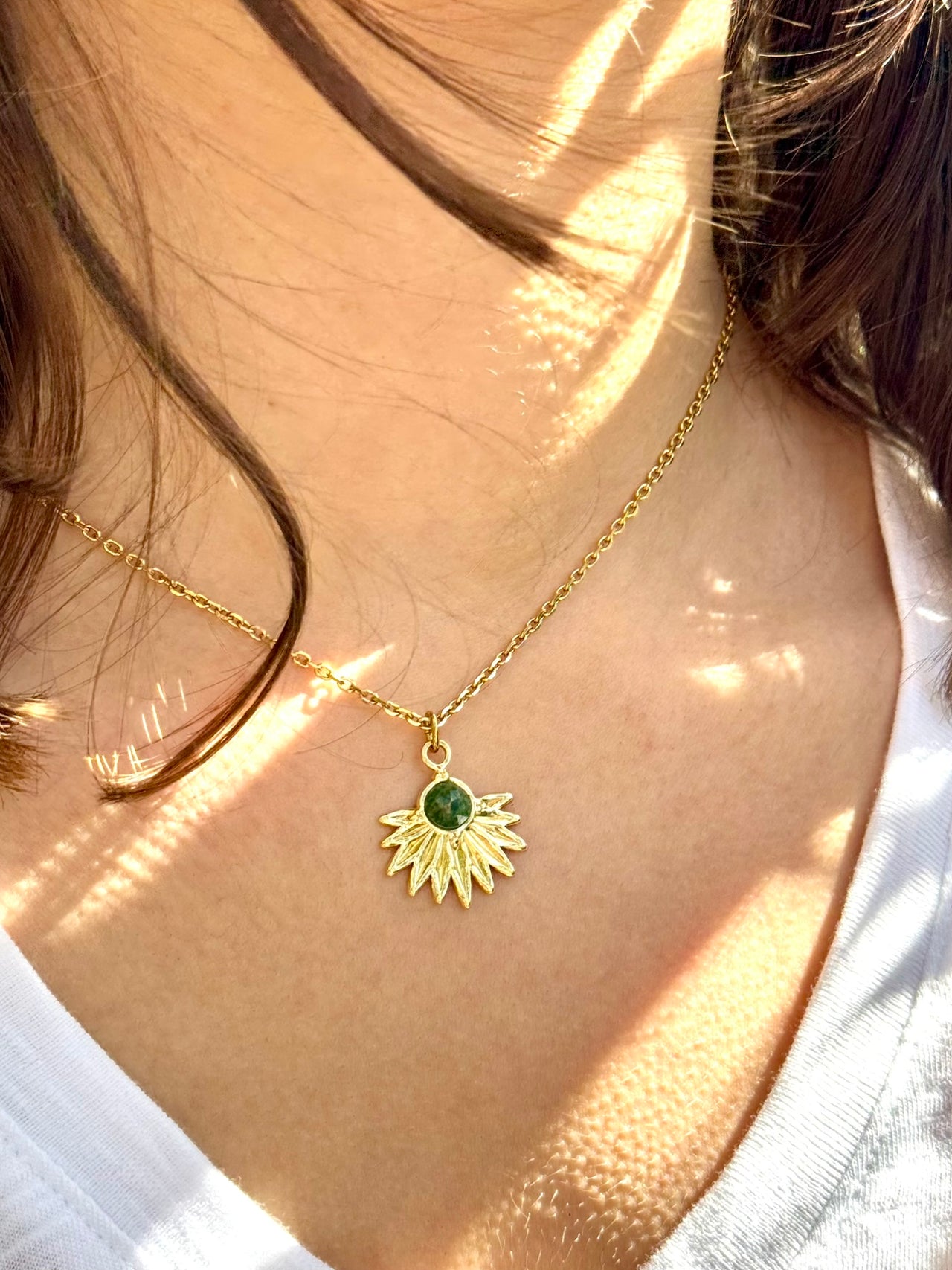 African Turquoise Half Sun Golden Pendant Necklace