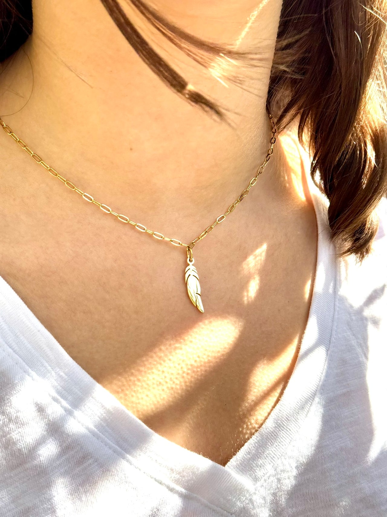 Gold Feather Pendant Necklace