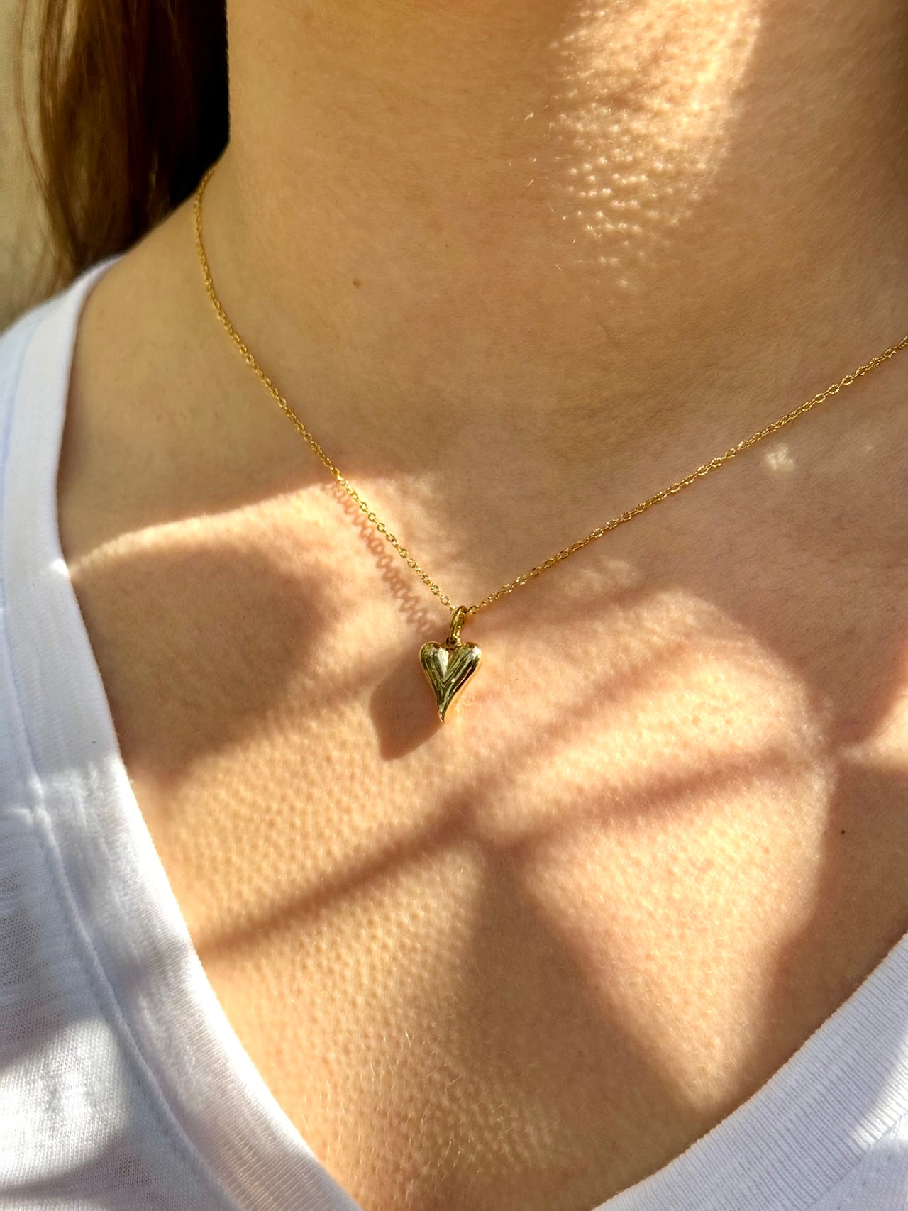 Gold Puffed Heart Pendant Necklace