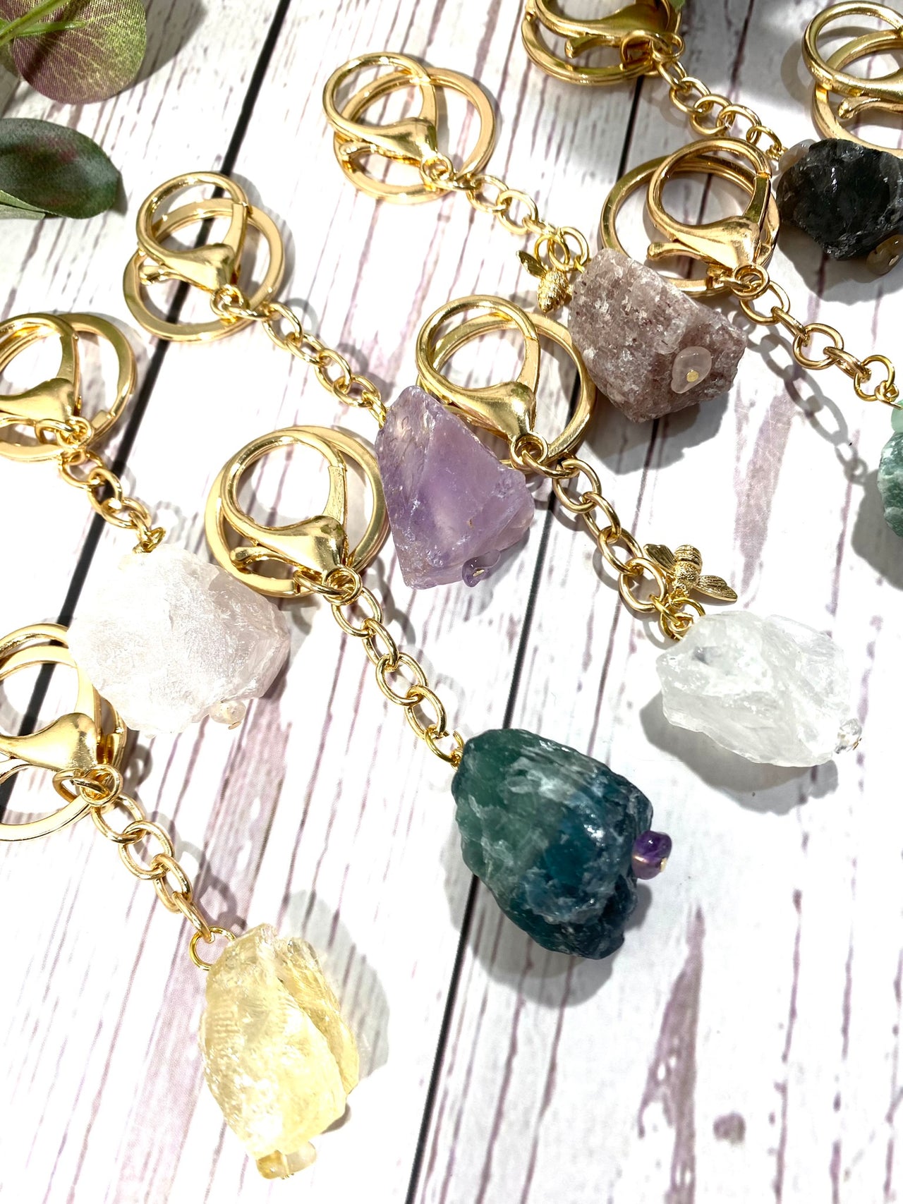 Crystal Keyring - Gold Gemstone Keychain