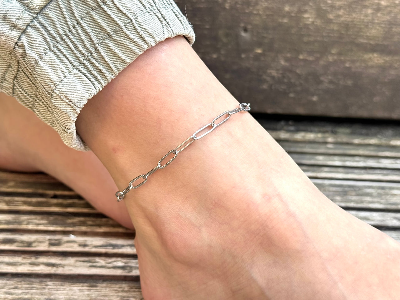 Silver Paperclip Anklet with Anti Tarnish Stainless Steel