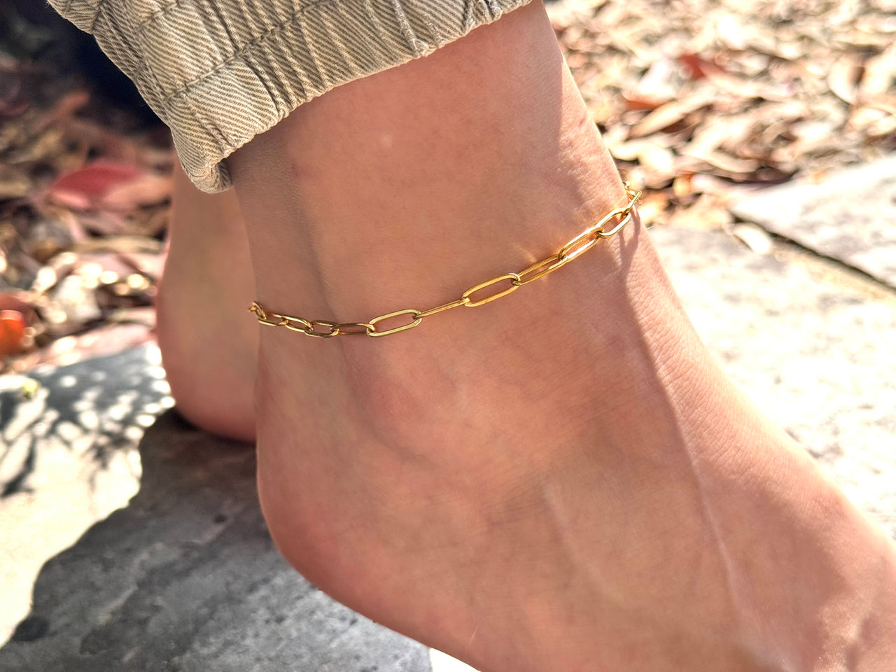 Gold Paperclip Anklet with Anti Tarnish Stainless Steel