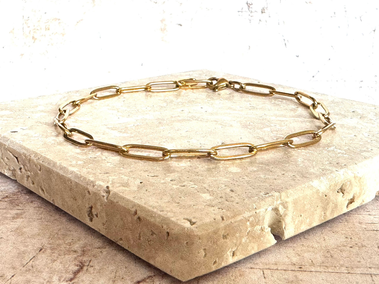 Gold Paperclip Anklet with Anti Tarnish Stainless Steel