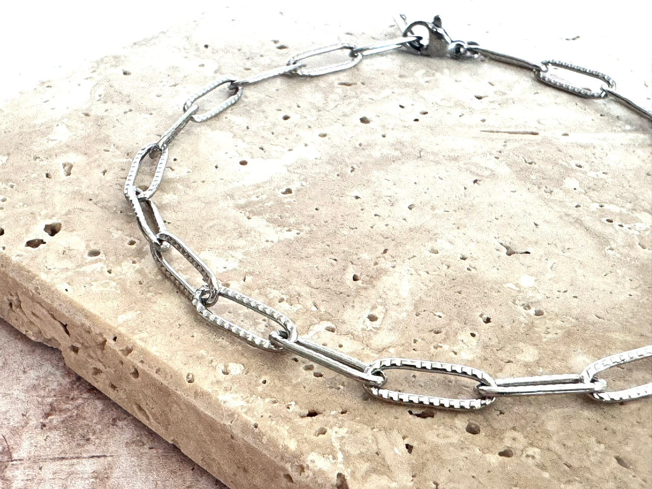 Silver Paperclip Anklet with Anti Tarnish Stainless Steel