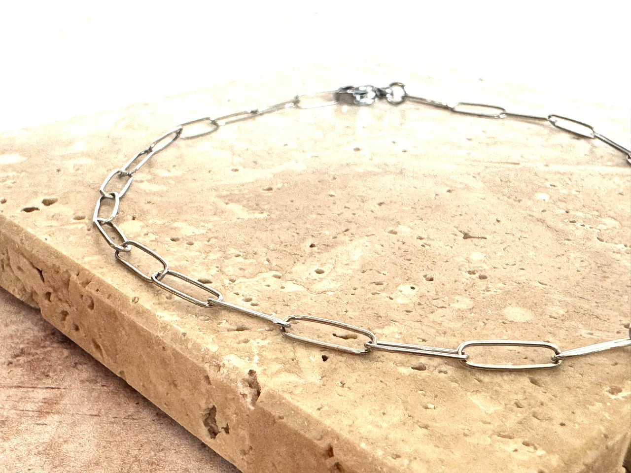 Silver Dainty Paperclip Anklet with Anti Tarnish Stainless Steel