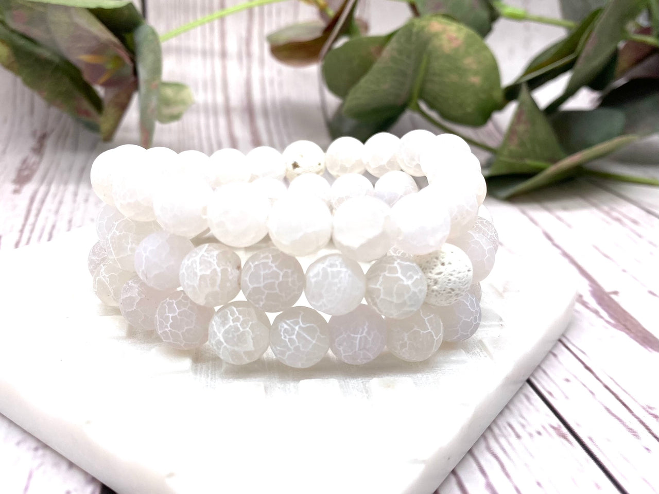 White Agate Crystal Chunky Beaded Bracelet - Oil Diffuser Bracelet