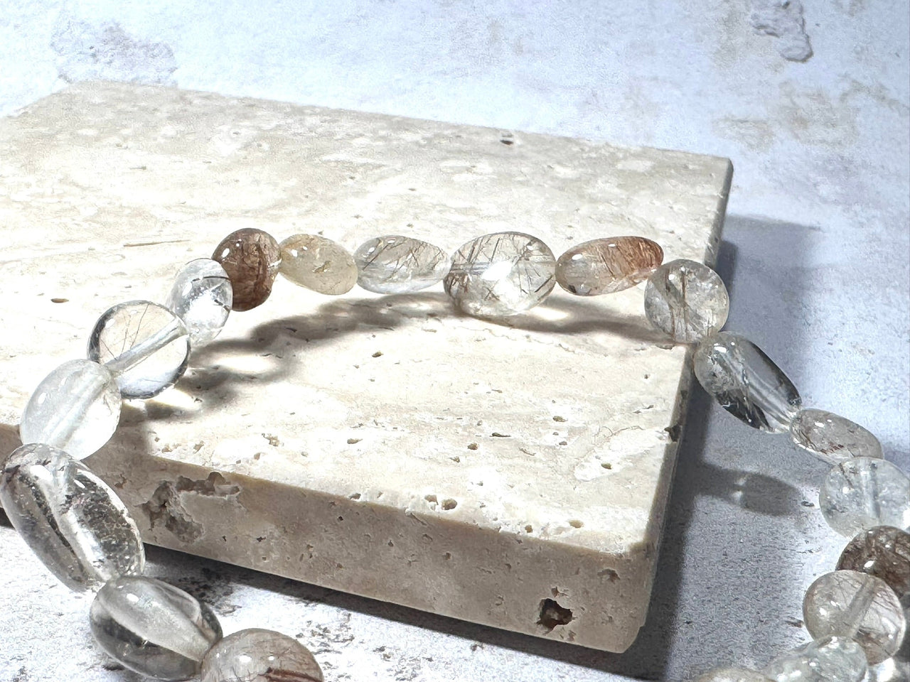 Rutilated Quartz Gemstone Bracelet – Natural Clear &amp; Taupe Tones | Handmade in the UK