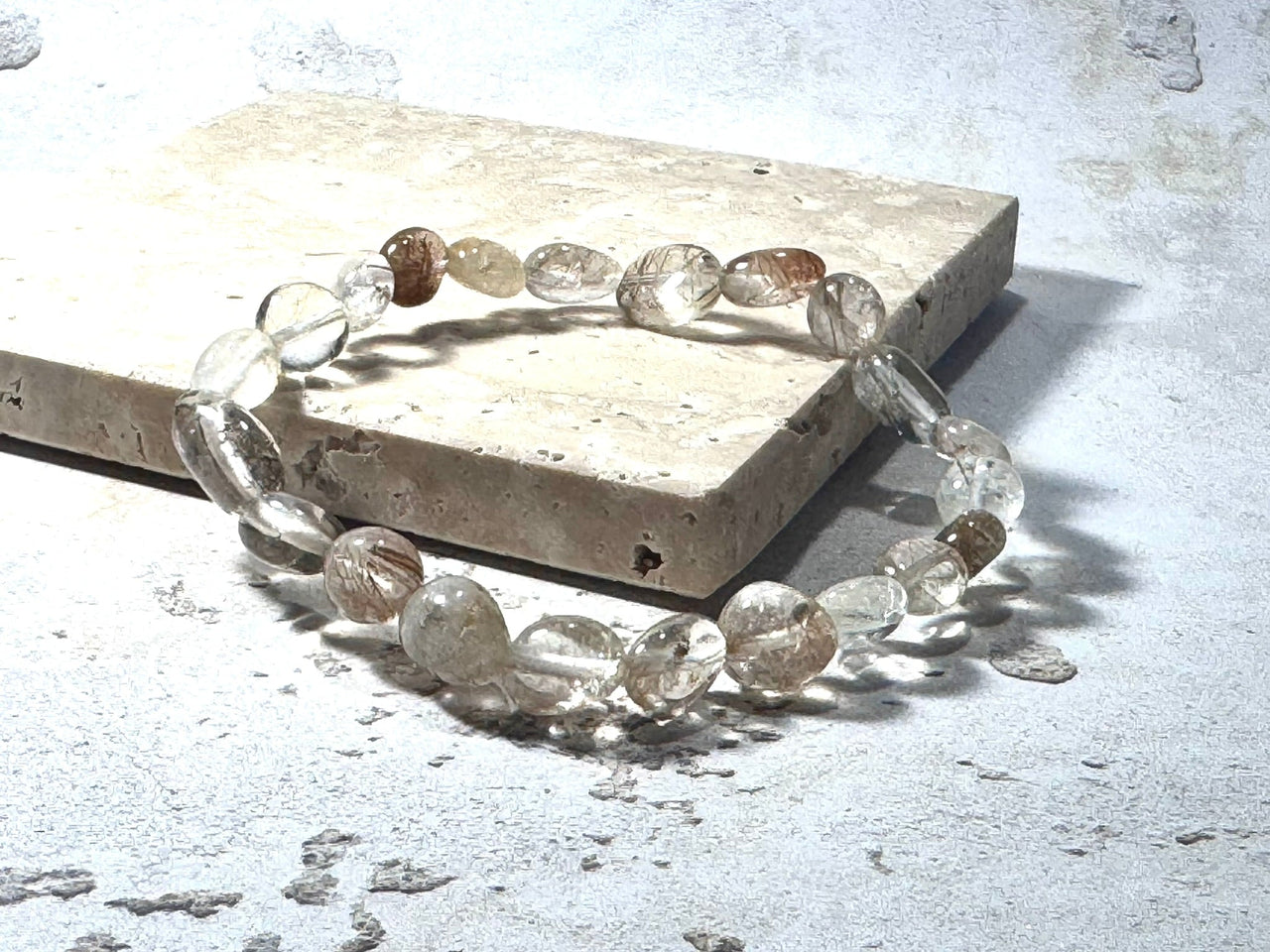 Rutilated Quartz Gemstone Bracelet – Natural Clear &amp; Taupe Tones | Handmade in the UK