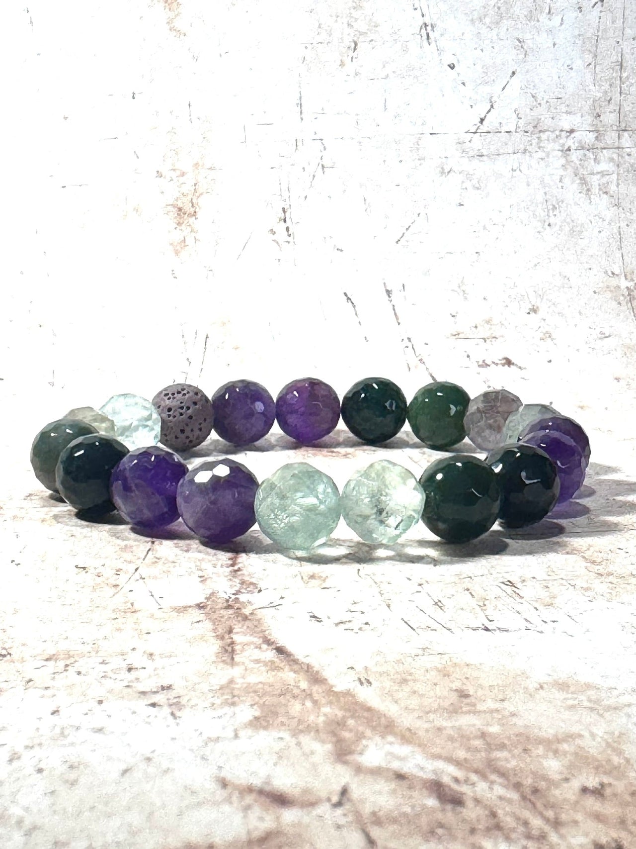 Chunky Amethyst and Moss Agate Diffuser Bracelet