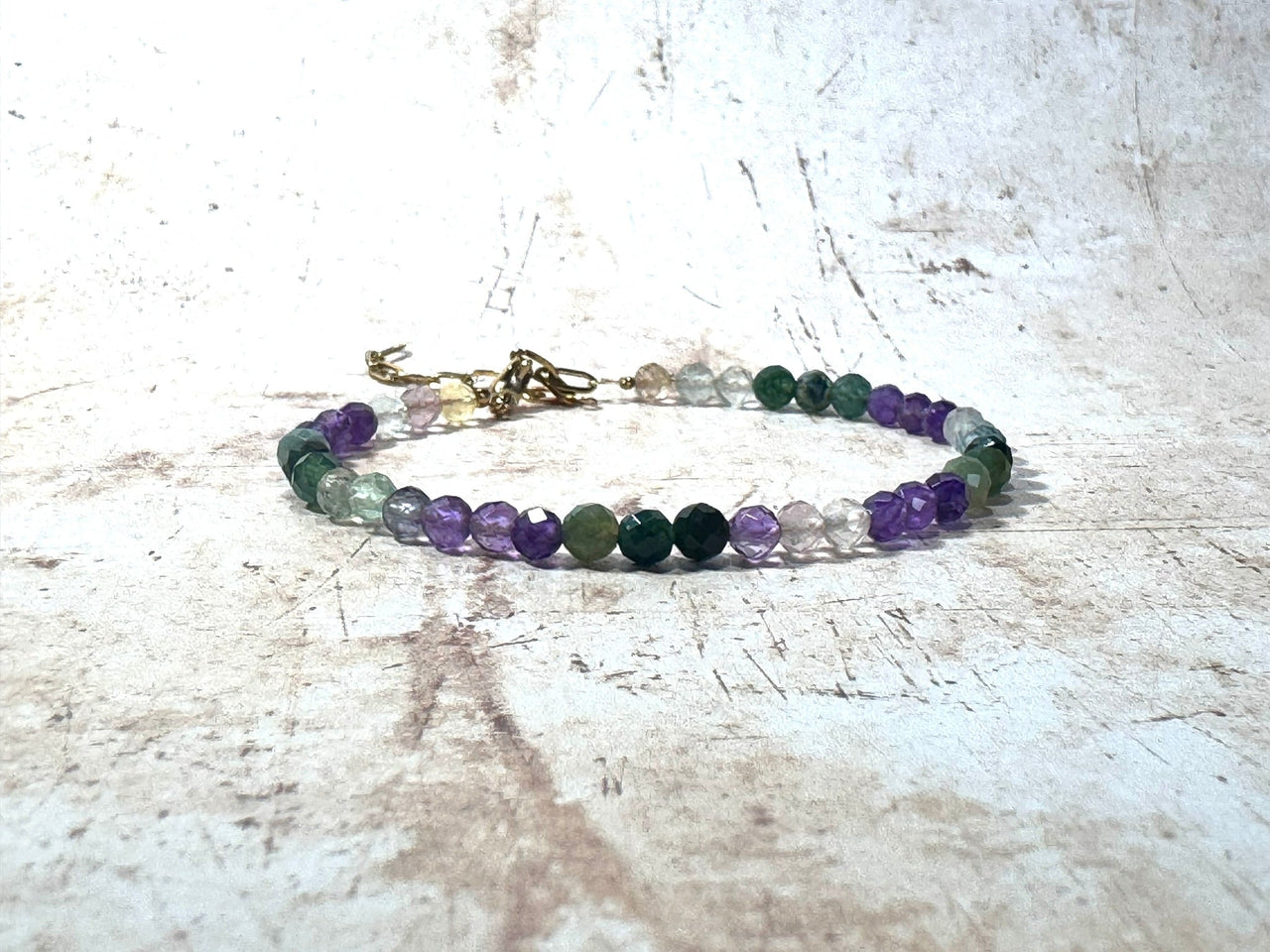 Dainty Amethyst, Fluorite and Moss Agate Bracelet
